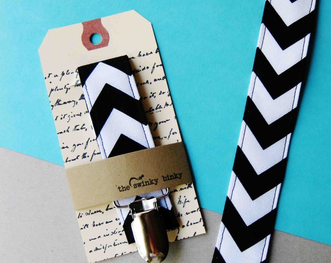 Fabric Pacifier Clip black Chevron for a Soothie,gumdrop or Button