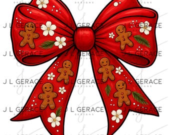 Noeud de Noël en pain d'épice rouge PNG pour fêtes festives et sublimation