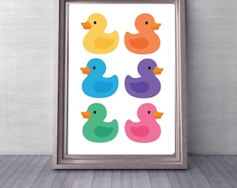 Rubber Duck Bold Colors Bath Time Bathroom Art Decor - Digital Download 8x10, 11x14, 16x20