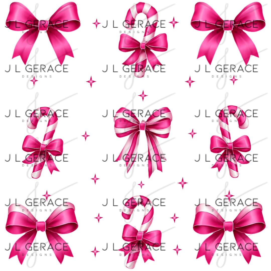 Pink Candy Cane Bow Clipart Cute Christmas PNG Holiday Artwork Instant ...