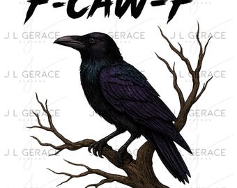 Gothic Raven on Branch PNG | Funny Halloween Clipart (Instant Download)