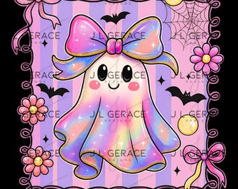 Pastel Kawaii Ghost PNG | Halloween Clipart with Bows (Digital Download)