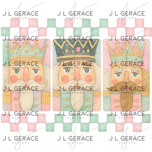 Pastel Nutcracker Trio PNG | Watercolor Christmas Clipart | Soft Pink & Mint Nutcracker Sublimation