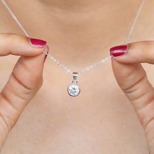 Bezel Set Round Pendant : Lab Grown Diamond or Moissanite –Solid Gold or Silver