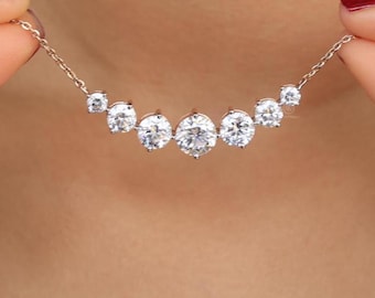 Graduated Round Bar Pendant : Lab Grown Diamond or Moissanite –Solid Gold or Silver