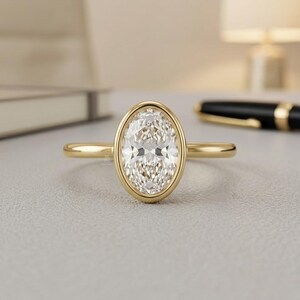 Solitaire ring met ovale ring in het oosten en westen: in het lab gekweekte diamant of moissaniet – massief 14k goud of sterlingzilver