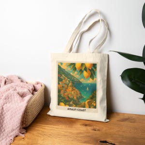 Amalfi Coast Tote Bag – Vintage Italy Travel Art with Lemons | Mediterranean Canvas Bag | Italian Summer Gift | Positano Inspired Print