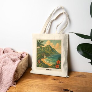 Hawai‘i Tote Bag – Vintage Kaua‘i Travel Art | Nā Pali Coast Canvas Bag | Aloha ʻĀina Gift | Island-Inspired Market Tote | Tropical Reset