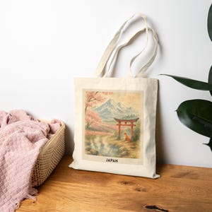 Japan Landscape Cotton Canvas Tote Bag, Eco-Friendly Shopping Bag, Travel Tote, Gift for Nature Lovers, Reusable Grocery Bag