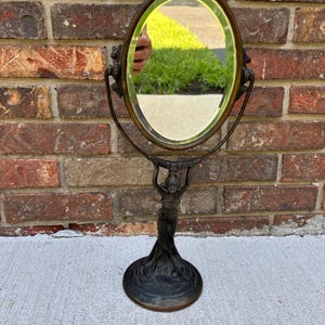 Art Nouveau Cast Figural Pedestal Mirror