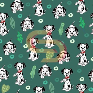 Dalmatian puppy clipart, cute cartoon dog pattern, spotted dog digital paper, 101 dog theme, seamless puppy background, green dog print