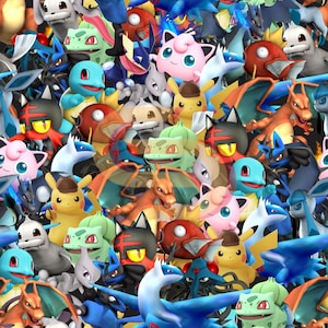 Naadloos Pokemon-patroon | Schattig kawaii-anime-stofontwerp | Achtergrond stripfiguur voor knutselen, scrapbooking, sublimatie