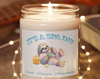 Lazy Sloth Spa Day Scented Soy Candle - Funny Bridal Party Gift 9 oz