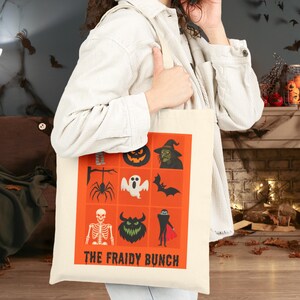 Halloween Cotton Canvas Tote Bag: The Fraidy Bunch Design