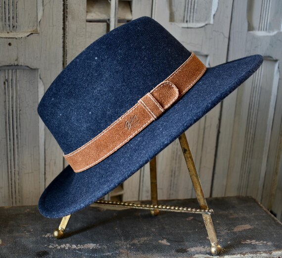 Vintage Navy Bollman Wool Felt Hat w/Leopard Band Vintage Navy Bollman Wool Felt Hat w/Leopard Band main image 2