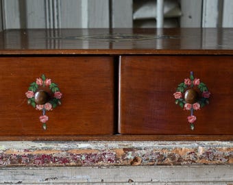 Antique Oak Double Drawer Box: Renaissance Design, Country Cottage Decor