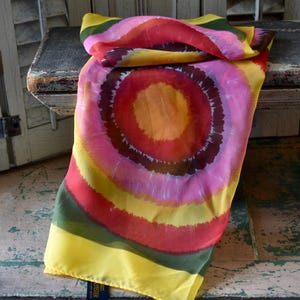 Fabulous Vintage Large-Sheer Psychedelic Scarf, Made in Japan, 1960 Scarf with Circle Design, Retro Colorful Accessories