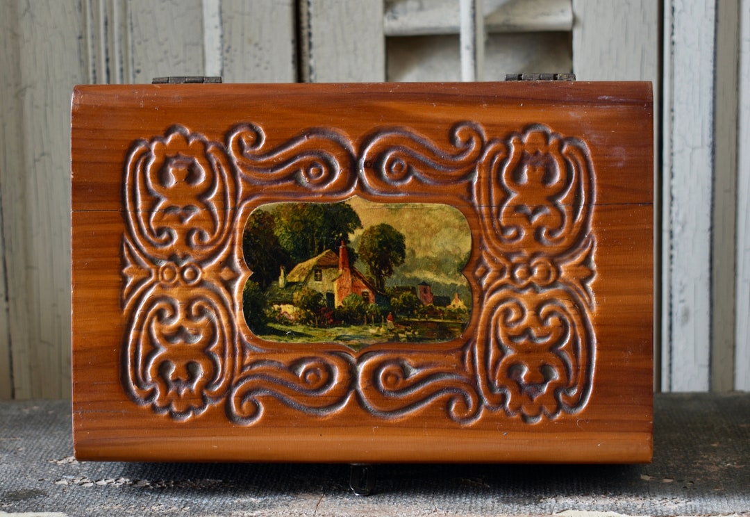 Antique Cedar Box Vintage Cedar Jewelry Box Small Hope Etsy