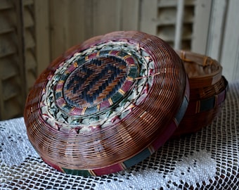 Antique Hand Woven Sewing Basket: Edwardian Mending with Vintage Notions