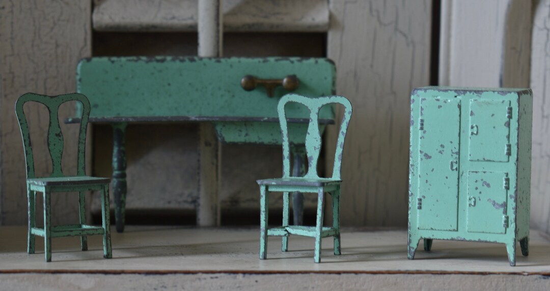 Antique Green Metal Doll House Furniture 1930's Doll Etsy