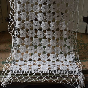 Antique Needle Crocheted Lace Dresser Scarf, Beautifully Handcrafted, 54&quot; long, 12&quot;Long Country Runner, Lovely