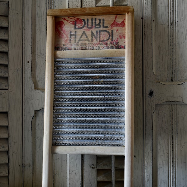 Antique Washboard DUBL HANDI Wash Board Columbus Washboard vintage wood and tin primitive rustic country cottage laundry room