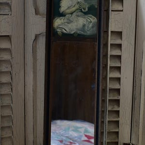 ANTIQUE TRUMEAU MIRROR-Long and Sleek-25.5&quot; x 6&quot;- Portrait inset- Original frame and mirror
