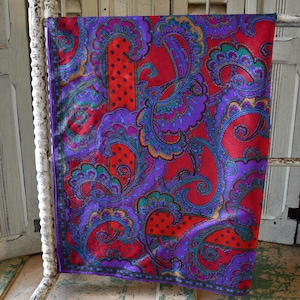Fabulous Vintage Silk Scarf, 1960&#39;s  Extr Large Scarf with Intricate Design, Purple and Red Retro Accessories excellent condition, So Soft
