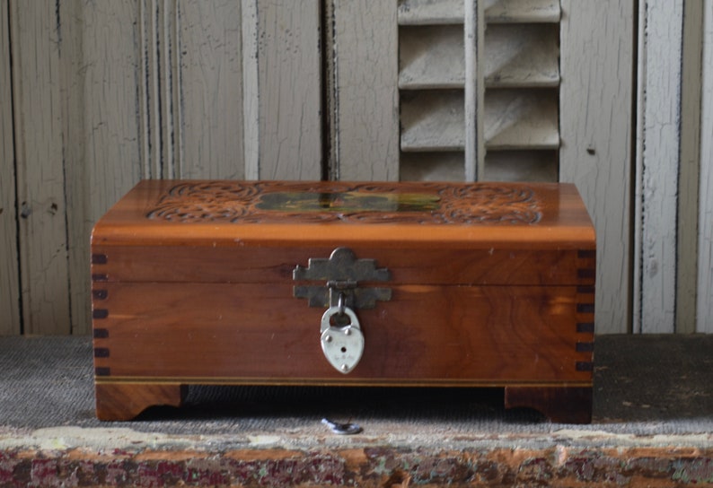 Antique Cedar Box Vintage Cedar Jewelry Box Small Hope Etsy