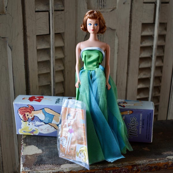 Vintage Reproduction Midge Doll, Titian Bob, Senior Prom Outfit Barbie Box