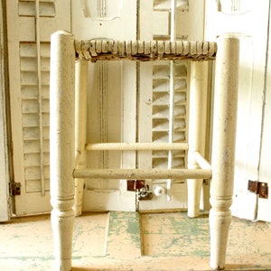Antique Tall Stool- Turned Leg Stool- Woven Top Antique Farmhouse, Primitive Home, Collectible Lancaster Co. Wood Stool. Display Stand