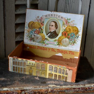 Antique Petite Wood Cigar Box, Antique Lithographed Box, Webster Lithograph, Collectible Tobacciana, Vintage Box, Vintage Cigar boxes