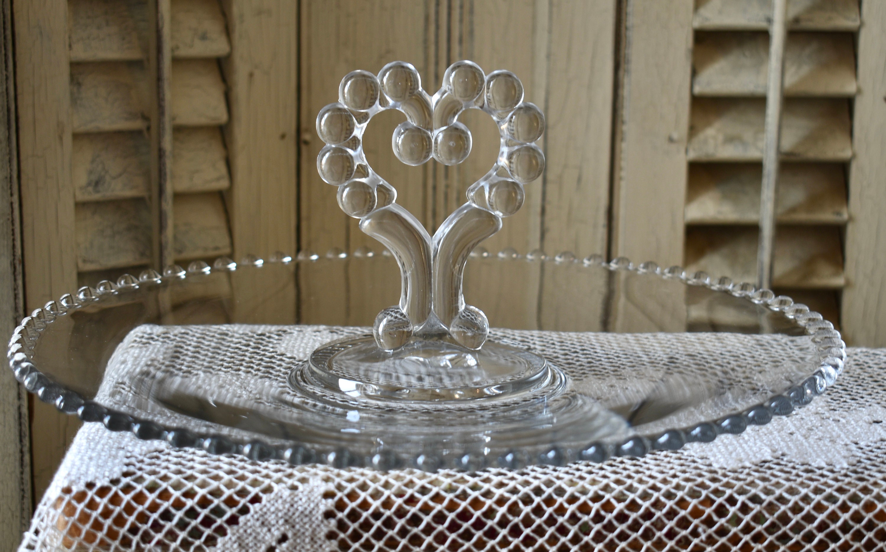 ヴィンテージ インペリアル ガラス キャンドルウィック ハートハンドル