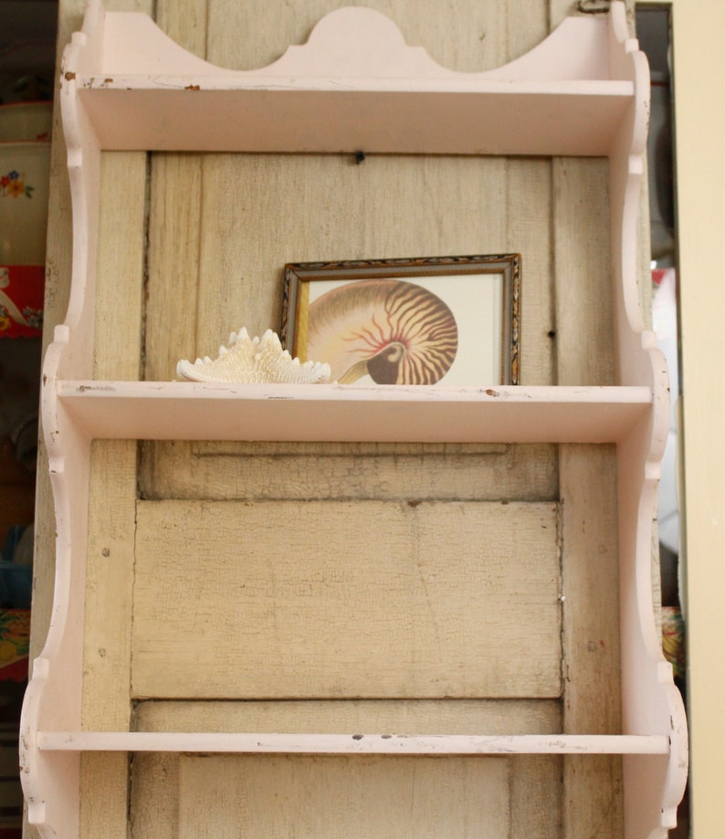 Vintage Cottage Curio Shelf Pink Knickknack Wall Shelf Etsy