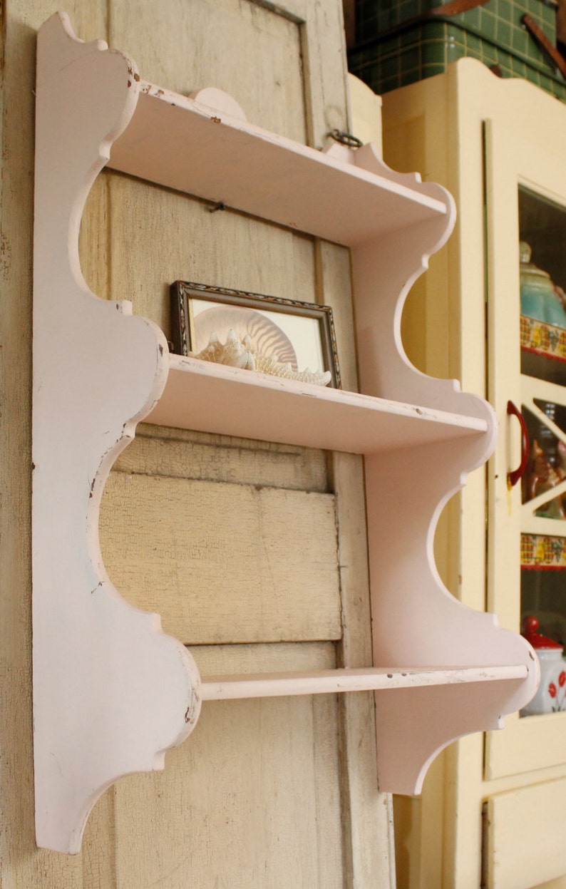 Vintage Cottage Curio Shelf Pink Knickknack Wall Shelf Etsy