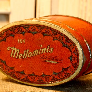 Antique Mellowmints Tin: Art Nouveau Metal Box (1910-1920)
