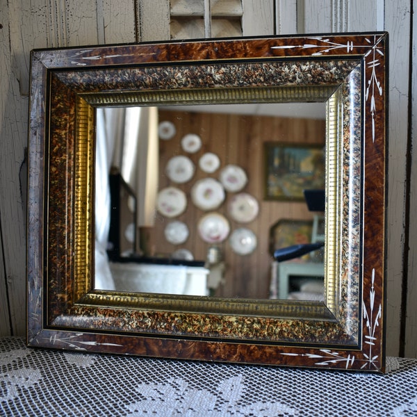 Antique Victorian Framed Mirror, 100 Plus Years old, Three Step Frame, 14" x 12" x 2", Rare, One of a kind