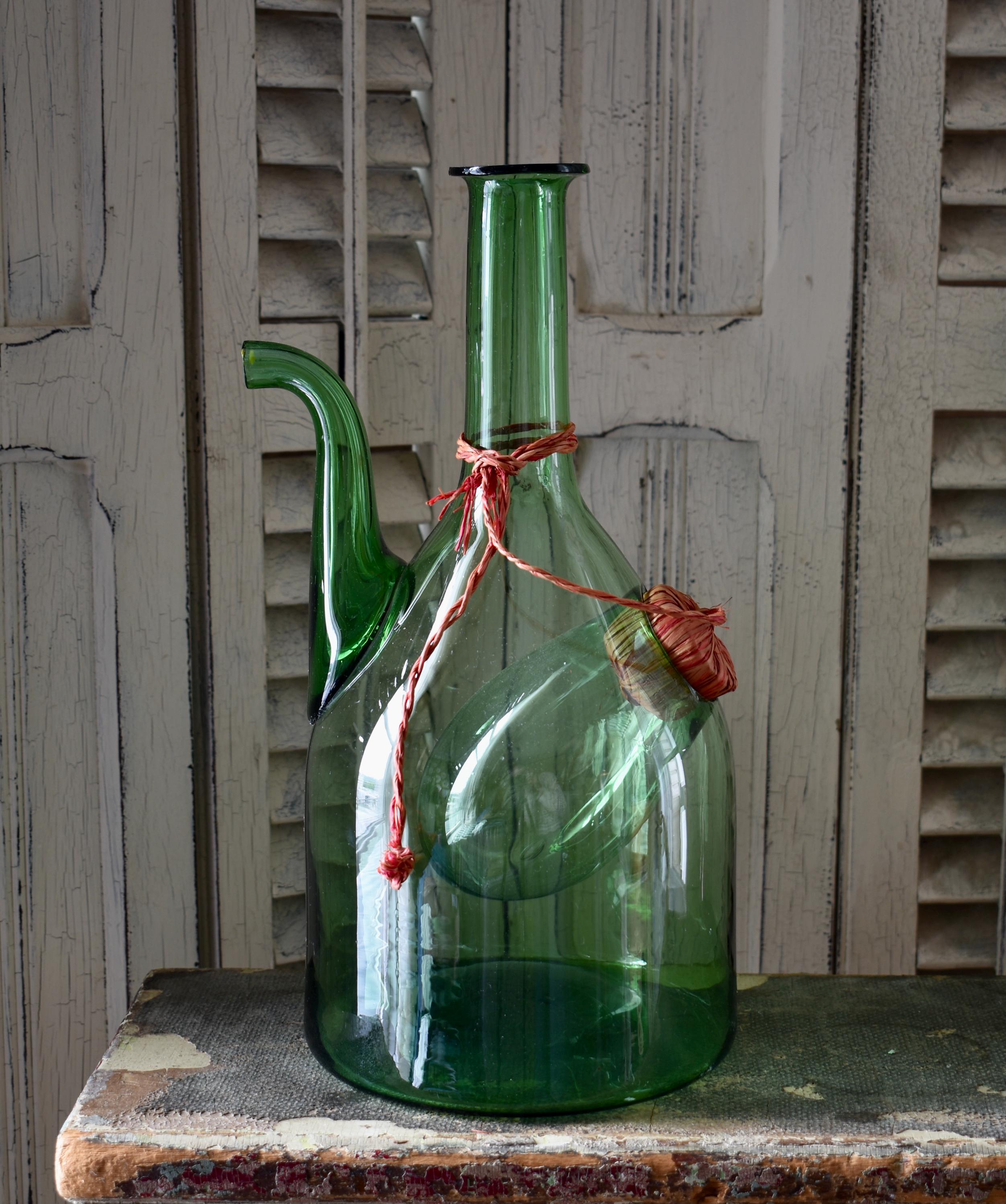 Spanish Hand Blown Glass Porron Wine Decanter Pitcher - Grape Vine Etched | #2054381363 - View #2