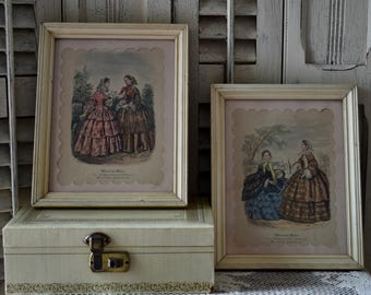 Paar antike Pariser Modedrucke: Viktorianische Lithographien, La Mode Illustree