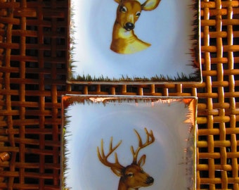 Vintage Deer Wall Hanging Pair 1950's Woodland Cabin Decor Rustic Home