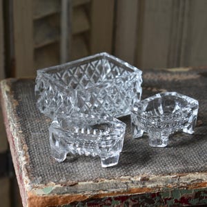 Antique Salt Cellars- -Cut Glass--Salt Dip-Three in all-Rectangular-Vintage Glass Salts