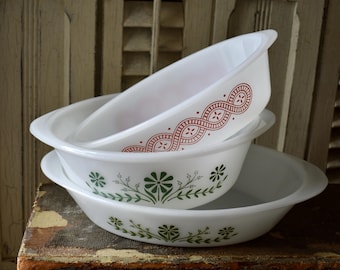 Juego de cazuelas vintage Jeanette Glasbake Daisy: fuente para servir dividida, fuente redonda para hornear, fuente ovalada.