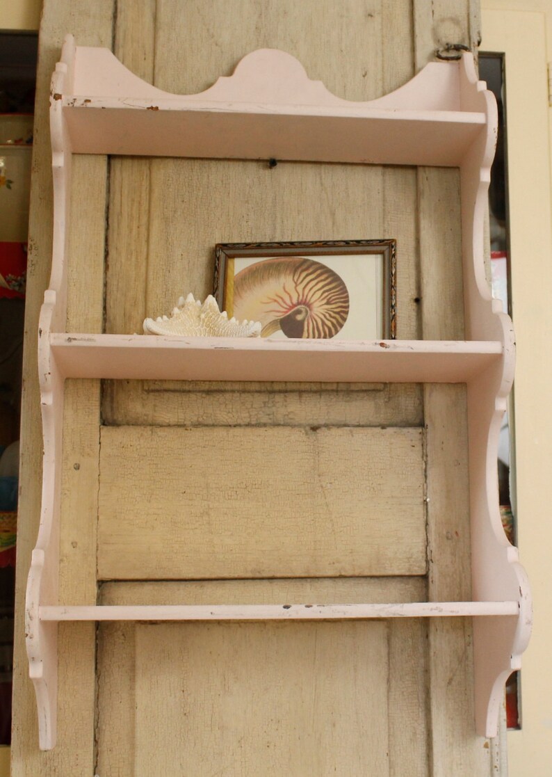 Vintage Cottage Curio Shelf Pink Knickknack Wall Shelf Etsy