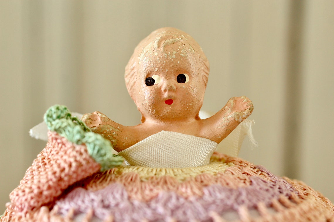 Adorable Antique Pin Cushion Doll Composite Crocheted Skirt Etsy