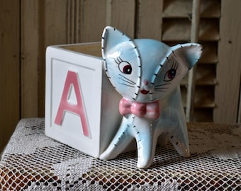 Vintage Napco Patchwork Cat Planter: Samlarobjekt i USA Keramik