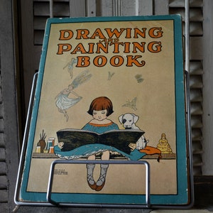 Antikes Kinderbuch-1890, Wunderbares „Zeichen und Malbuch“ Bunte Grafik