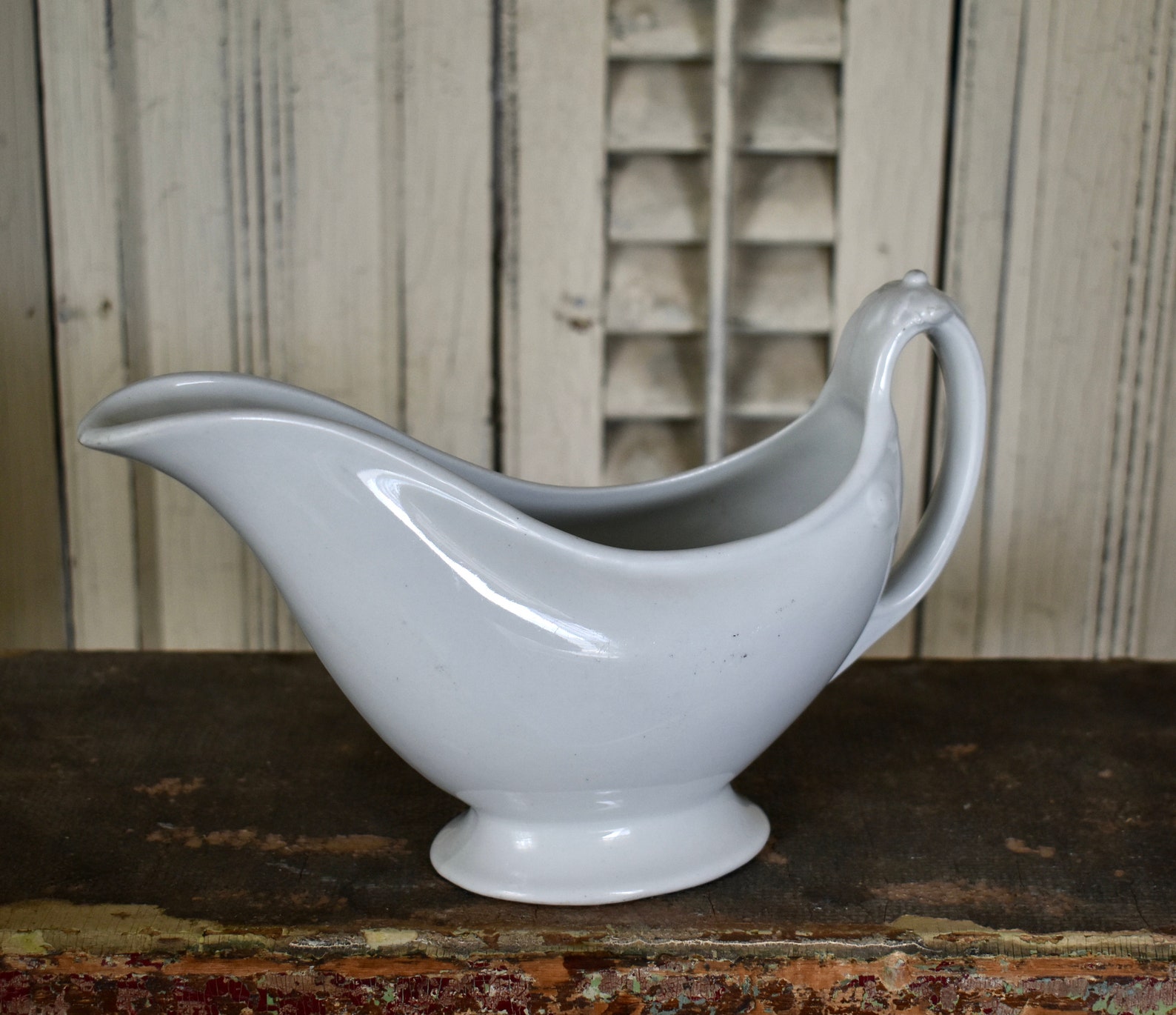 Antique White Ironstone Gravy Boat Graceful Serving Full Etsy
