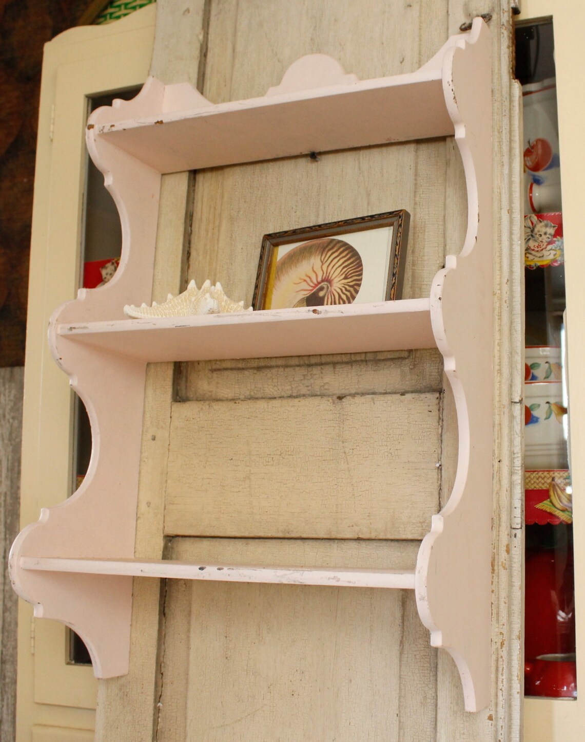 Vintage Cottage Curio Shelf Pink Knickknack Wall Shelf Etsy