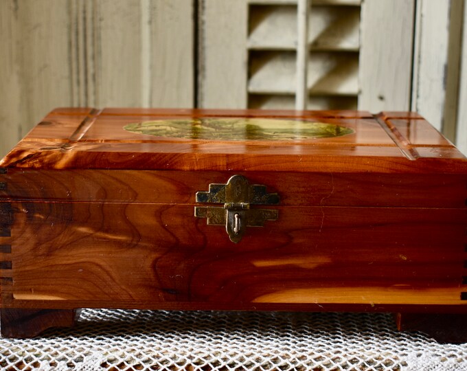 Antique Cedar Box, Vintage Cedar Jewelry Box, Small Hope Chest, Wood Storage Box, English