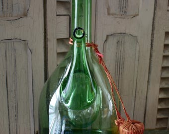 置物 60s woman&panther decanter 1960s Spanish Wine Decanter, Green Glass Jug Porron, MCM
